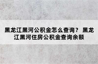 黑龙江黑河公积金怎么查询？ 黑龙江黑河住房公积金查询余额